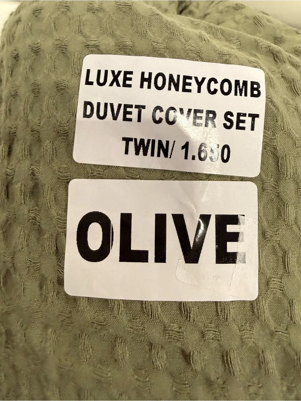 Quince Luxe Honeycomb Duvet Cover Set in Olive